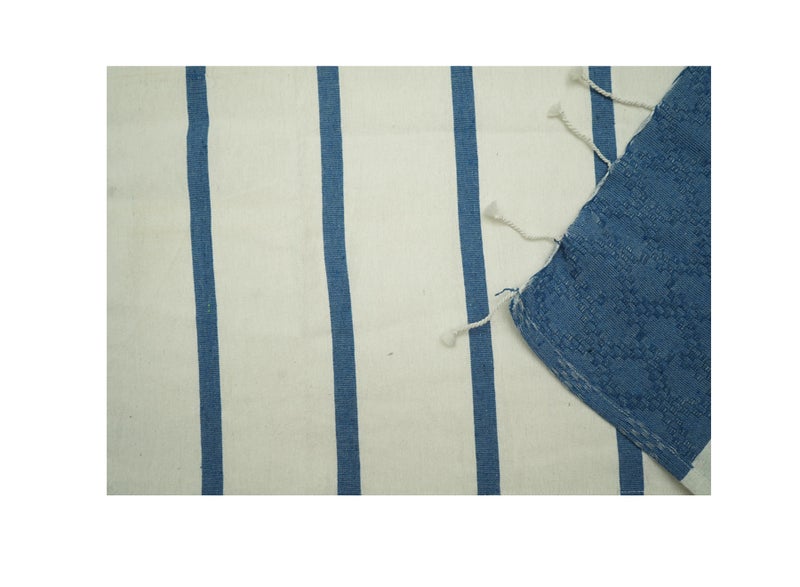 Ambrosia منشفة تركية/فوتا مغنوم 90x180 سم من بولي قطن باللون الأزرق للاستحمام والشاطئ خفيفة الوزن سريعة الجفاف متعددة الاستخدامات بطانية نزهة لف سفر قابلة للعكس نسج مسطح - Image 2